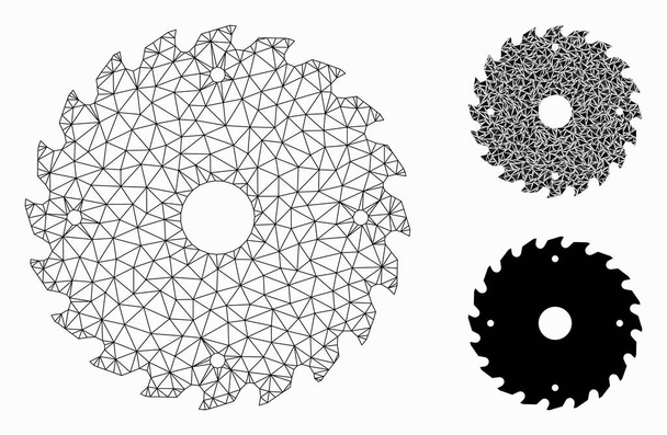 Circular Saw Blade Vector Mesh Wire Frame Model and Triangle Mosaic Icon - Vector, Image