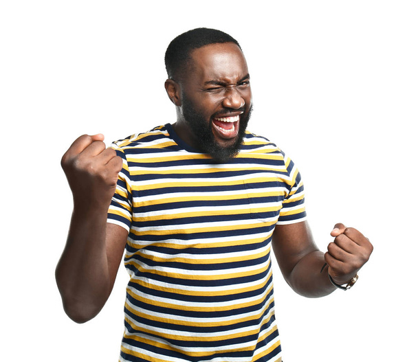 Boldog afro-amerikai ember, fehér háttér - Fotó, kép