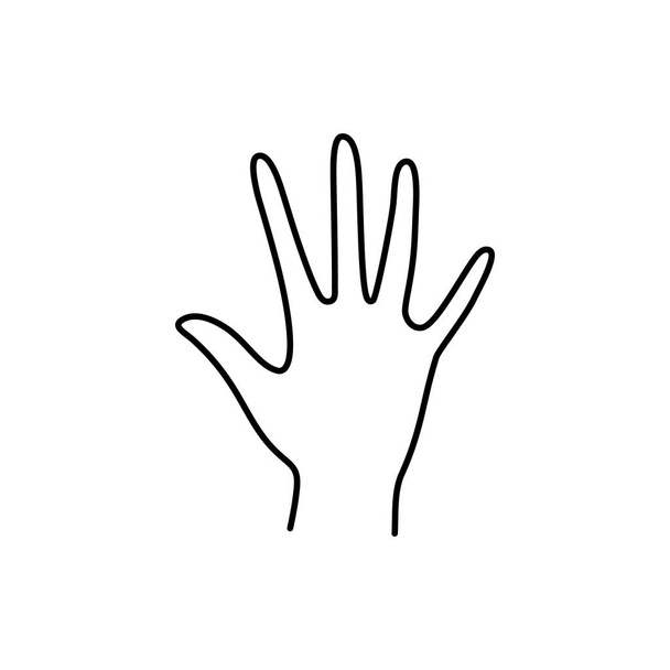Vrouwen Hand open palm met vijf vinger pictogram lijn. Vector Illustratie van vrouwelijke handen stoppen of Hi gebaar. - Vector, afbeelding