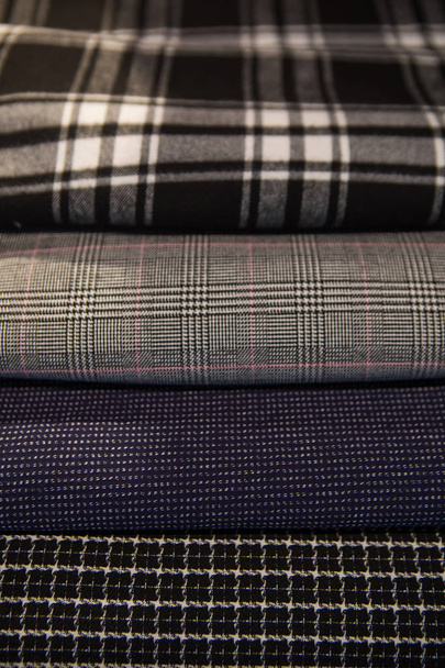 Texture and pattern of cotton fabric. Assorted plaid fabric sample. Textured fabric background - 写真・画像