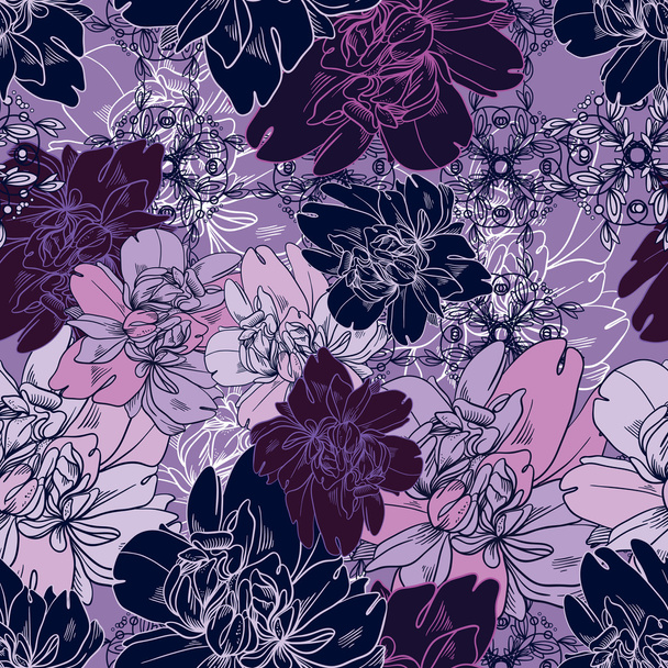 abstrakte Vektor nahtlose Muster mit Blumen und Ornamenten - Vektor, Bild