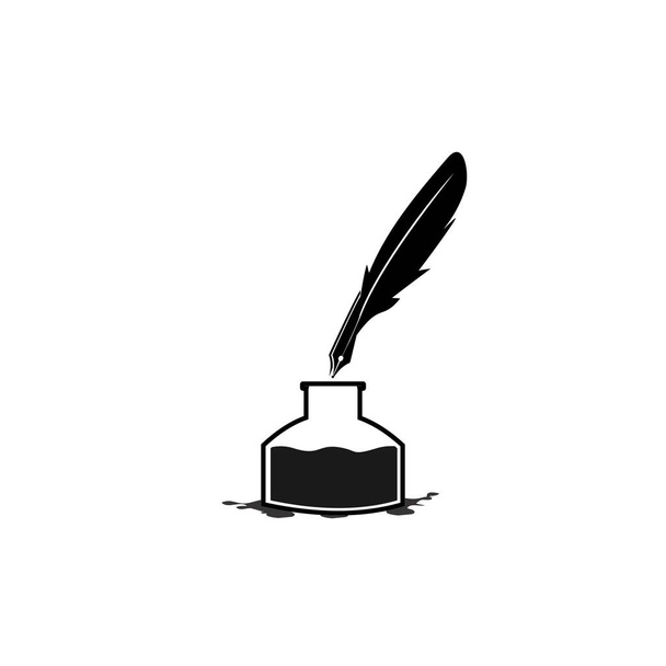 Feather pen ink and ink bottle icon illustration isolated vector sign symbol - Vector, Image