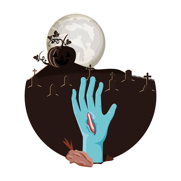 зомбі рука виходить з наземного кладовища сцени
 - Вектор, зображення