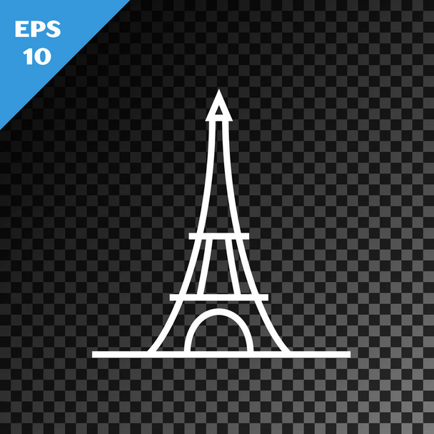 Witte lijn Eiffeltoren pictogram geïsoleerd op transparante donkere achtergrond. Frankrijk Parijs symbool. Vector Illustratie - Vector, afbeelding