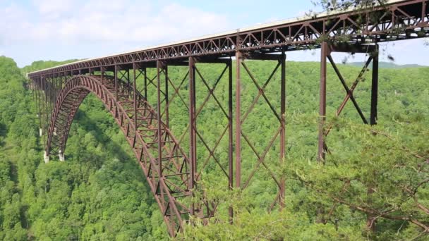 Πλευρική άποψη στο New River Gorge Bridge, Δυτική Βιρτζίνια - Πλάνα, βίντεο