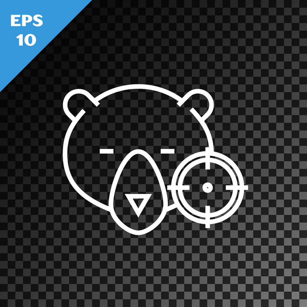 Fehér vonal Hunt on bear with crosshairs ikon elszigetelt átlátszó sötét háttér. Vadászklub logó medvével és célponttal. Lövész lencse céloz egy medvére. Vektorillusztráció - Vektor, kép