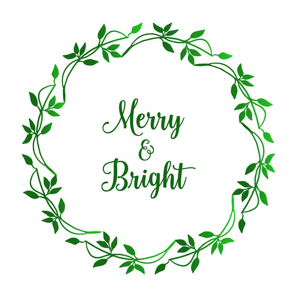 Perfect green leaves frame for poster merry and bright. Vector - ベクター画像