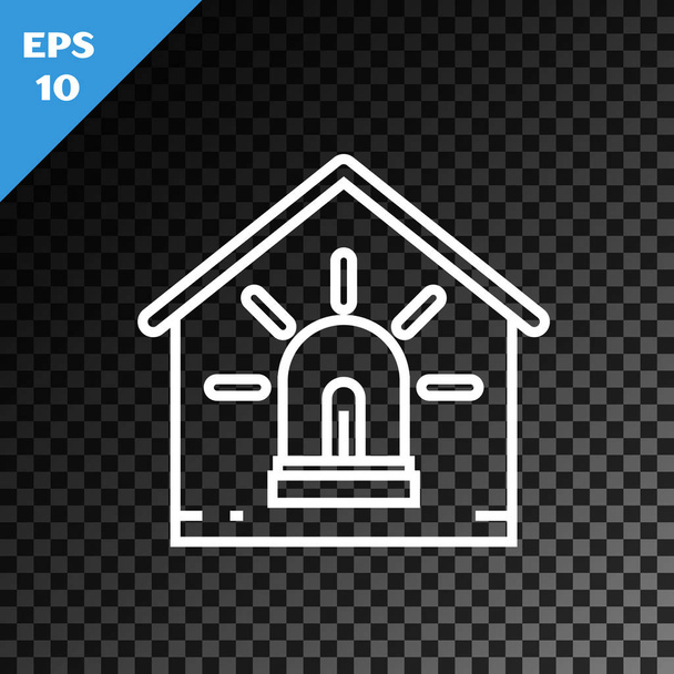Bílá čára Chytrý dům a alarm ikona izolované na průhledném tmavém pozadí. Bezpečnostní systém chytrého domova. Vektorová ilustrace - Vektor, obrázek