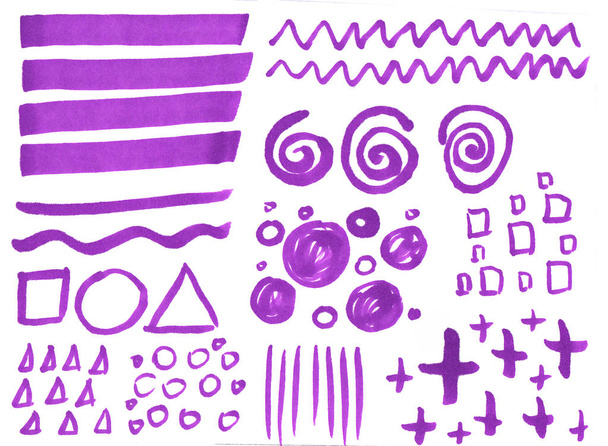 Set of brush stroke, violet ink grunge brush strokes.  - Photo, Image