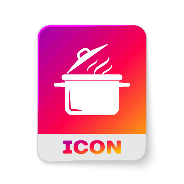 White Cooking pot icon isolated on white background. Boil or stew food symbol. Rectangle color button. Vector Illustration - Vector, Image