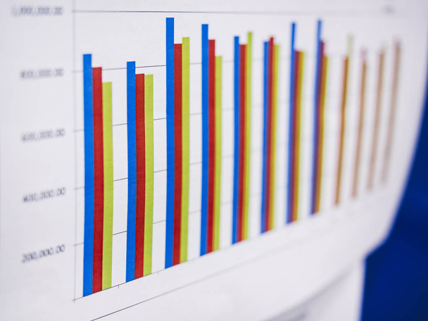 Business report Bar graph finance analysis Office paper report data - 写真・画像