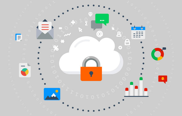 Vector illustration concept for cloud data distribution, protection and encryption. - Vector, Image