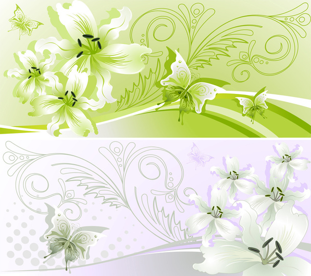 Two horizontal floral banner. - Vector, Imagen