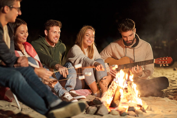 friends roasting marshmallow and playing guitar - Photo, image