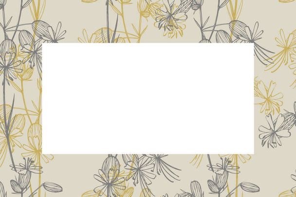 Flores desenhadas à mão e plantas teamplate cartões horizontais. Papel de parede texto abstrato manuscrito. Imitação de uma inscrição vintage abstrata. Botânica, flores vintage
 - Vetor, Imagem