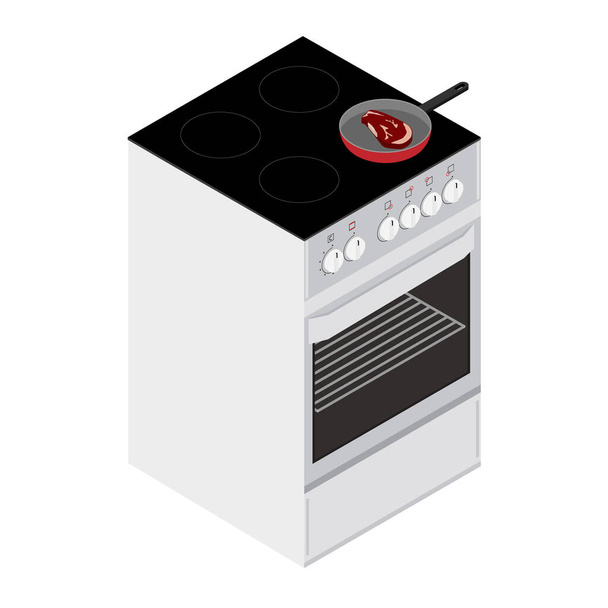 Steak in a frying pan on electric stove - Fotografie, Obrázek