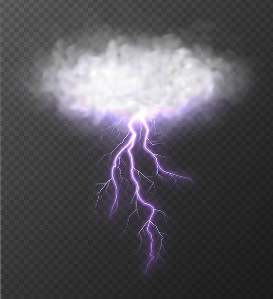 Realistic cloud with thunderbolt isolated on transparent background. - Vector, Image