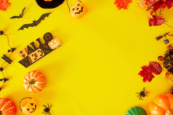 Collection of Halloween party objects forming a frame - Foto, Imagen