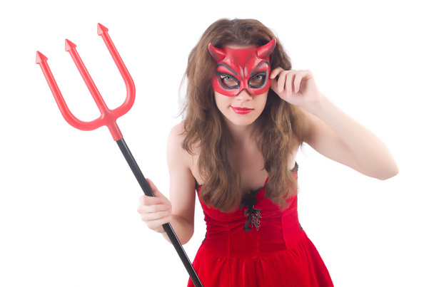 Kobieta jako czerwony diabeł w koncepcji halloween - Zdjęcie, obraz