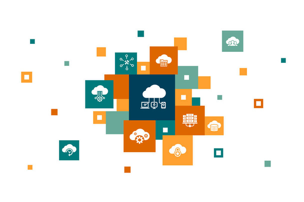 Bulut hesaplama Infographic 10 adım piksel tasarımı. Bulut Yedekleme, Veri Merkezi, Saas, Servis sağlayıcı simgeleri - Vektör, Görsel