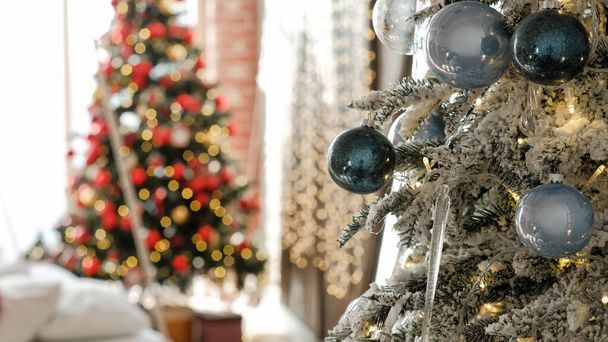 christmas decor fir tree ornaments fairy lights - Photo, Image