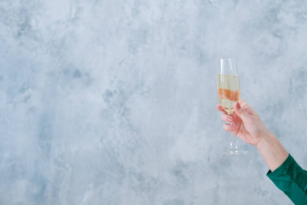 holiday celebration champagne gray wall background - 写真・画像