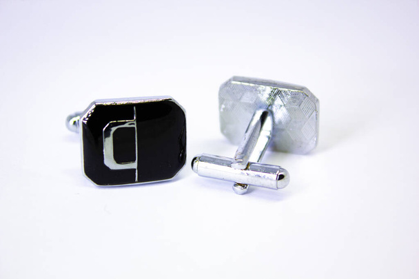 Men silver cuff links on white background - Photo, Image