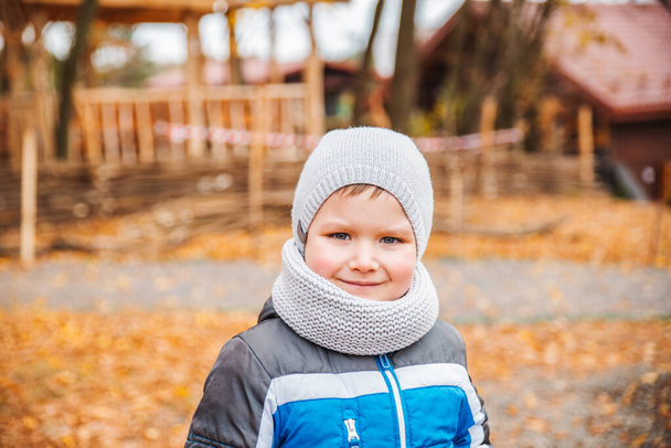 portrait of 5 years boy in autumn outfit - Photo, Image