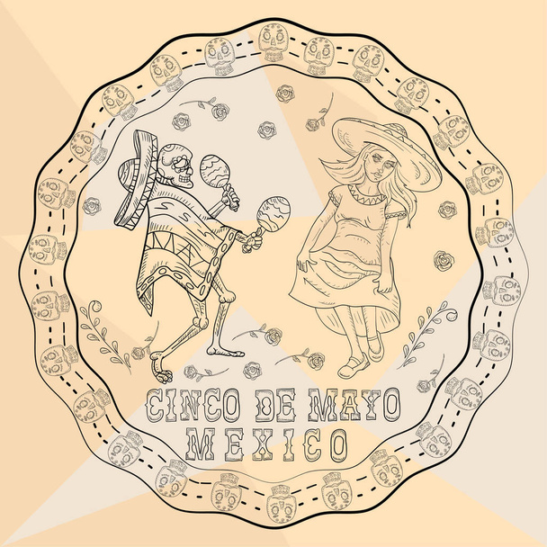 ilustração de contorno 8 adesivo de ornamento circular com crânios Mex
 - Vetor, Imagem