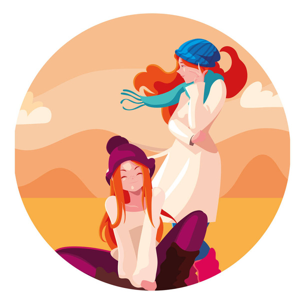 Women in autumn vector design icon - Vector, Image