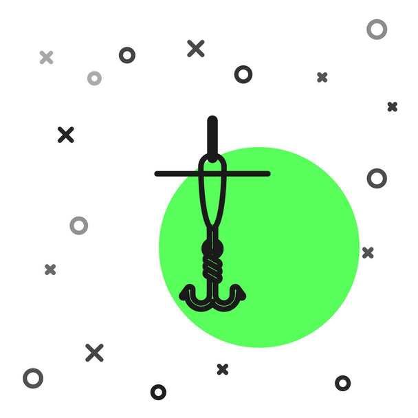 Zwarte lijn Fishing Hook en float icoon geïsoleerd op witte achtergrond. Visgerei. Vector illustratie - Vector, afbeelding