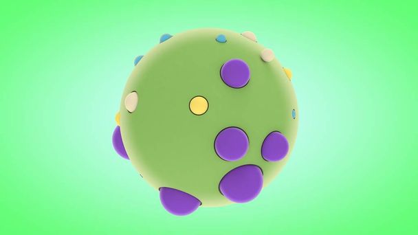 3D изображение большой зеленой сферы с маленькими цветными шариками, прижатыми к поверхности. 3D рендеринг абстрактной геометрической композиции. Идея для фоновых изображений, заставки для рабочего стола
. - Фото, изображение