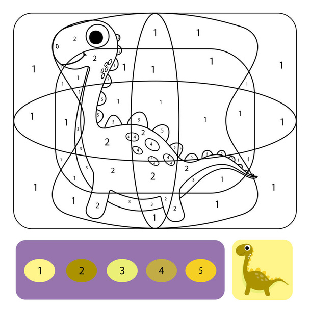 Cute dino coloring page for kids. Coloring puzzle with numbers o - Διάνυσμα, εικόνα