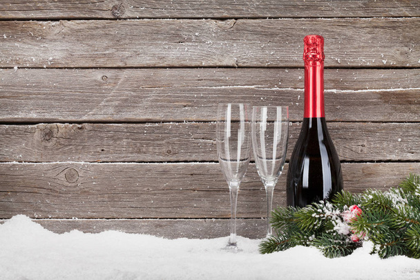 Christmas greeting card with champagne bottle - Photo, Image
