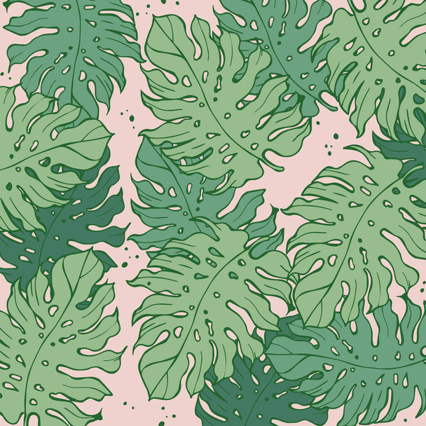 Tropical palm leaves. Jungle design background or poster template. Vector illustration engraved jungle leaves. Colorful pattern. - Wektor, obraz