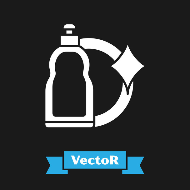 Bílá Plastová láhev na tekuté prací prostředky, bělidlo, mycí kapalina nebo jiný čisticí prostředek ikona izolované na černém pozadí. Vektorová ilustrace - Vektor, obrázek