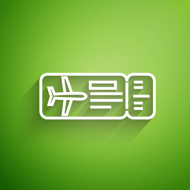 White Line Havayolları bilet ikonu yeşil arka planda izole edildi. Uçak bileti. Vektör İllüstrasyonu - Vektör, Görsel