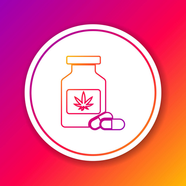 Színes vonal Orvosi palack marihuána vagy cannabis levél ikon elszigetelt színes háttér. Kannabiszolaj kivonatok üvegekben. Kör fehér gomb. Vektorillusztráció - Vektor, kép