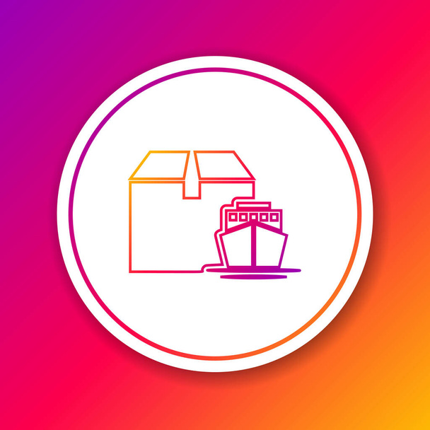 Color line Cargo ship with boxes delivery service icon isolated on color background. Delivery, transportation. Freighter with parcels, boxes, goods. Circle white button. Vector Illustration - Vector, Image