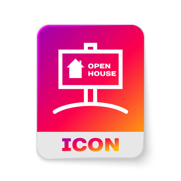 White Hanging sign with text Open house icon isolated on white background. Signboard with text Open house. Rectangle color button. Vector Illustration - Vector, Image