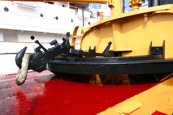 Tugboat pulling hook and rope situated at the stern of the ship - Photo, Image