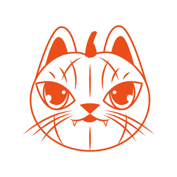 Cadılar bayramı kedi maskotu balkabağı kafası mevsimlik simgesi - Vektör, Görsel