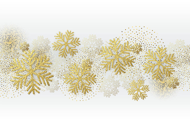Vector Christmas card with gold snowflakes and glitter - Vector, imagen