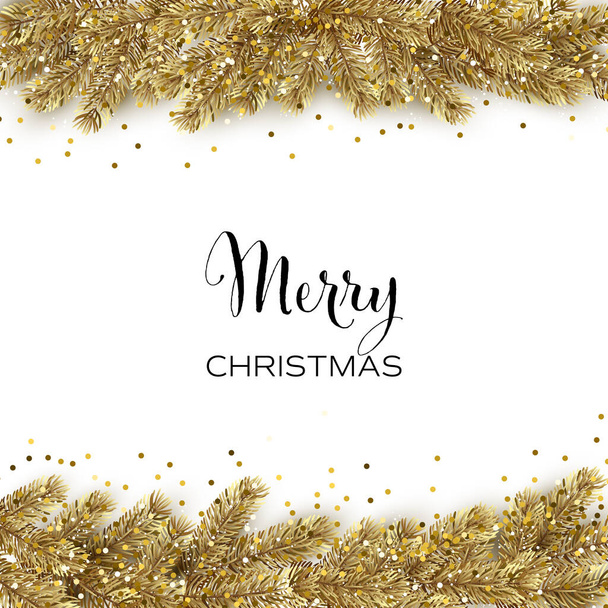 Vector Christmas card with gold christmas tree and glitter - Wektor, obraz