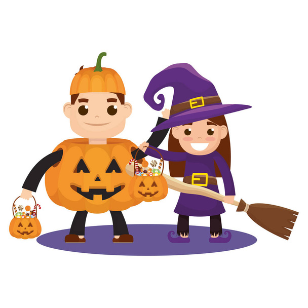 little kids with costumes characters - Vector, Image