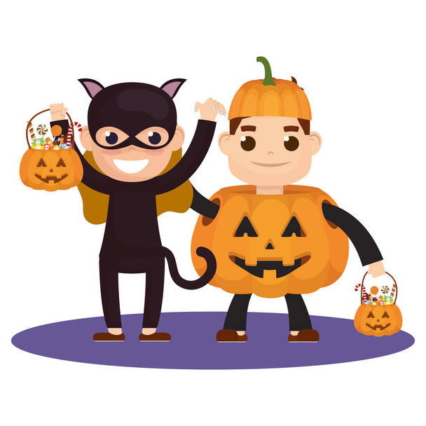 little kids with costumes characters - Vector, Image