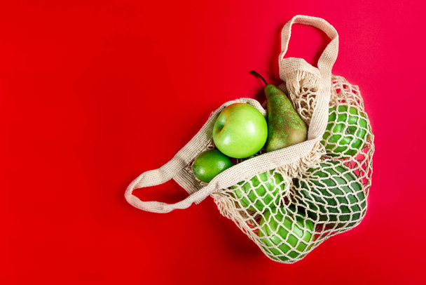 Sac en maille de corde de coton, fourre-tout réutilisable pour l'épicerie
 - Photo, image