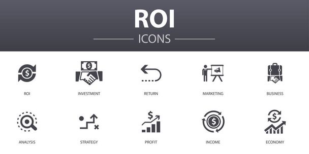 Conjunto de iconos de concepto simple ROI. Contiene iconos tales como inversión, retorno, marketing, análisis y más, se puede utilizar para la web, logotipo
 - Vector, imagen