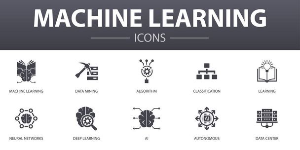 Strojové učení jednoduché koncepce ikony nastavit. Obsahuje ikony jako dolování dat, algoritmus, klasifikace, Ai a další, lze použít pro web, logo - Vektor, obrázek