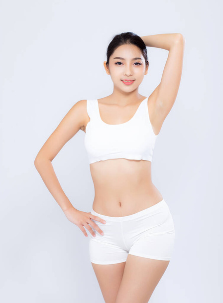 Portrait young asian woman smiling beautiful body diet with fit  - Foto, afbeelding